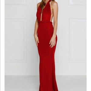 Wine Wedding Guest Plunge Neck Gown